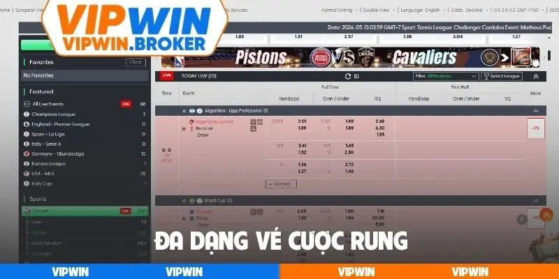 Đa dạng vé cược rung